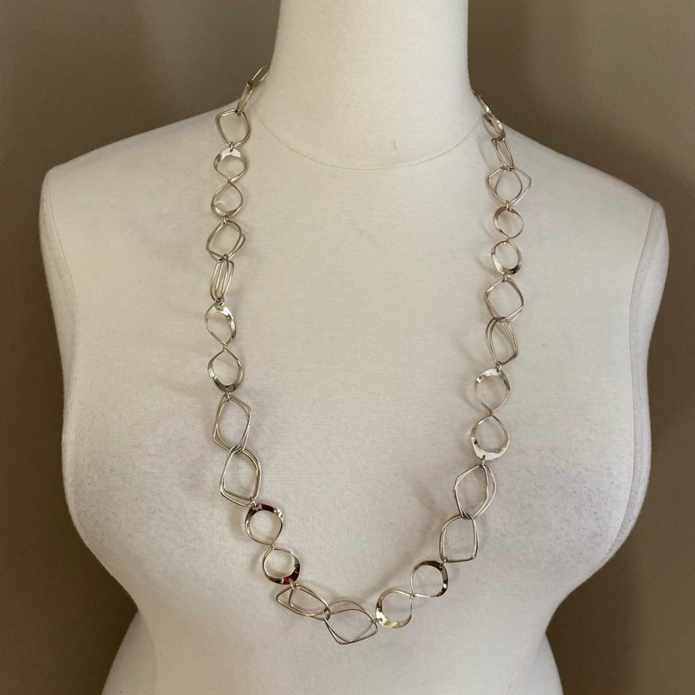 Chico’s Goldtone Oval Open Link Long Statement Necklace 34”